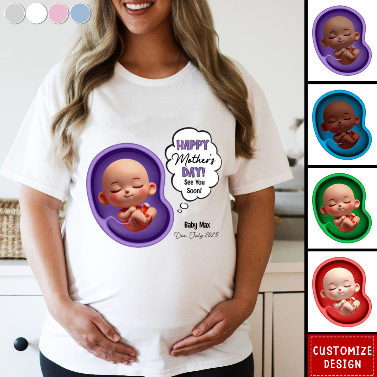 Happy Mother's Day Mommy See You Soon From Baby Personalized Pregnancy Reveal Shirt