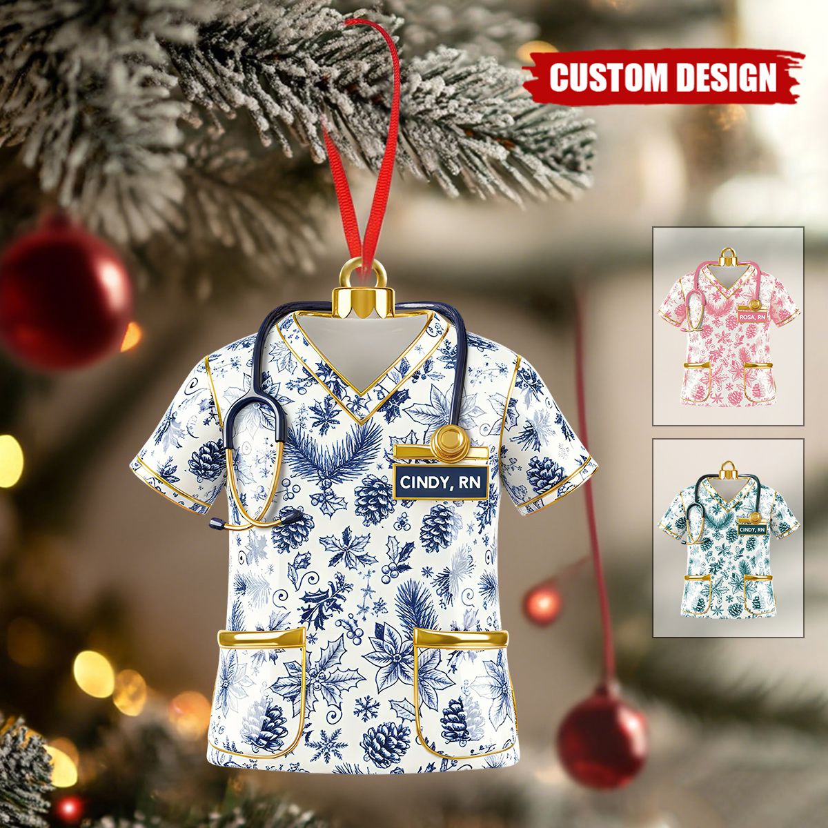 Personalized Toile De Jouy Scrubs Nurse Uniform Ornament - Gift For Nurse