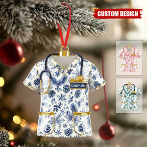 Personalized Toile De Jouy Scrubs Nurse Uniform Ornament - Gift For Nurse