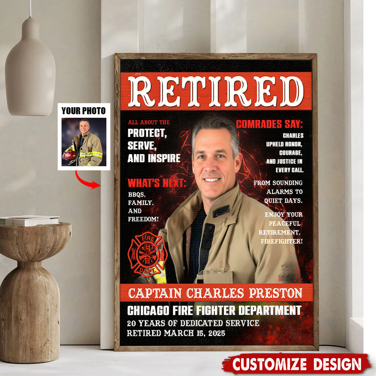 Personalized Firefighter Magazine Cover Poster - Gift For Fireman
