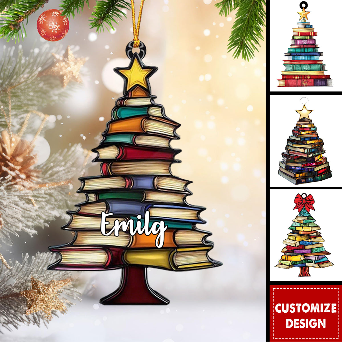Book Tree Christmas Personalized Acrylic Ornament - Gift For Reading Lovers