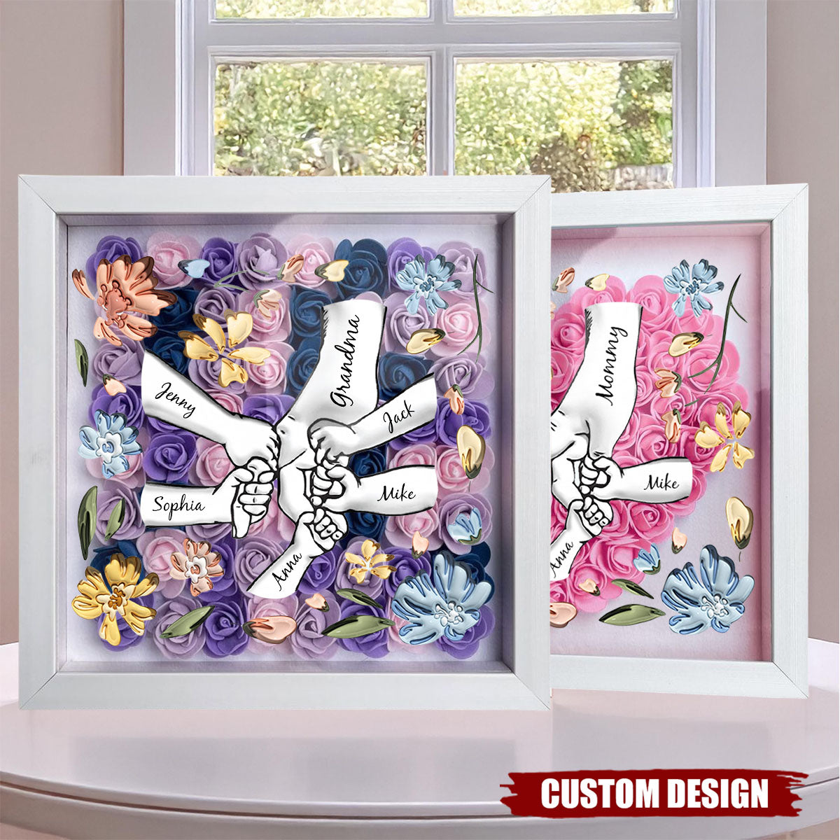 Holding Mom's Hands - Personalized Flower Shadow Box With Name