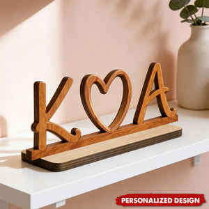 Couple Initials Heart-Personalized Wooden Plaque-Valentine's Day Gift