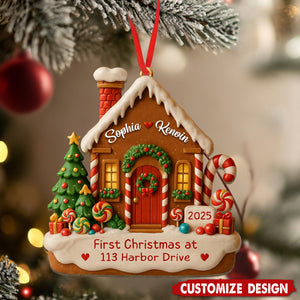 Personalized New Home Gingerbread Christmas Acrylic Ornament, Housewarming Bauble Gift