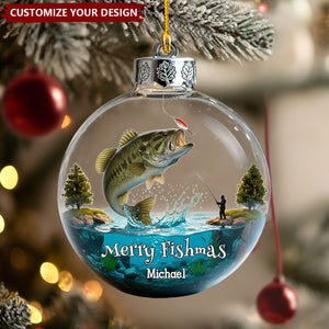 Merry Fishmas - Personalized Fishing Transparent Ornament