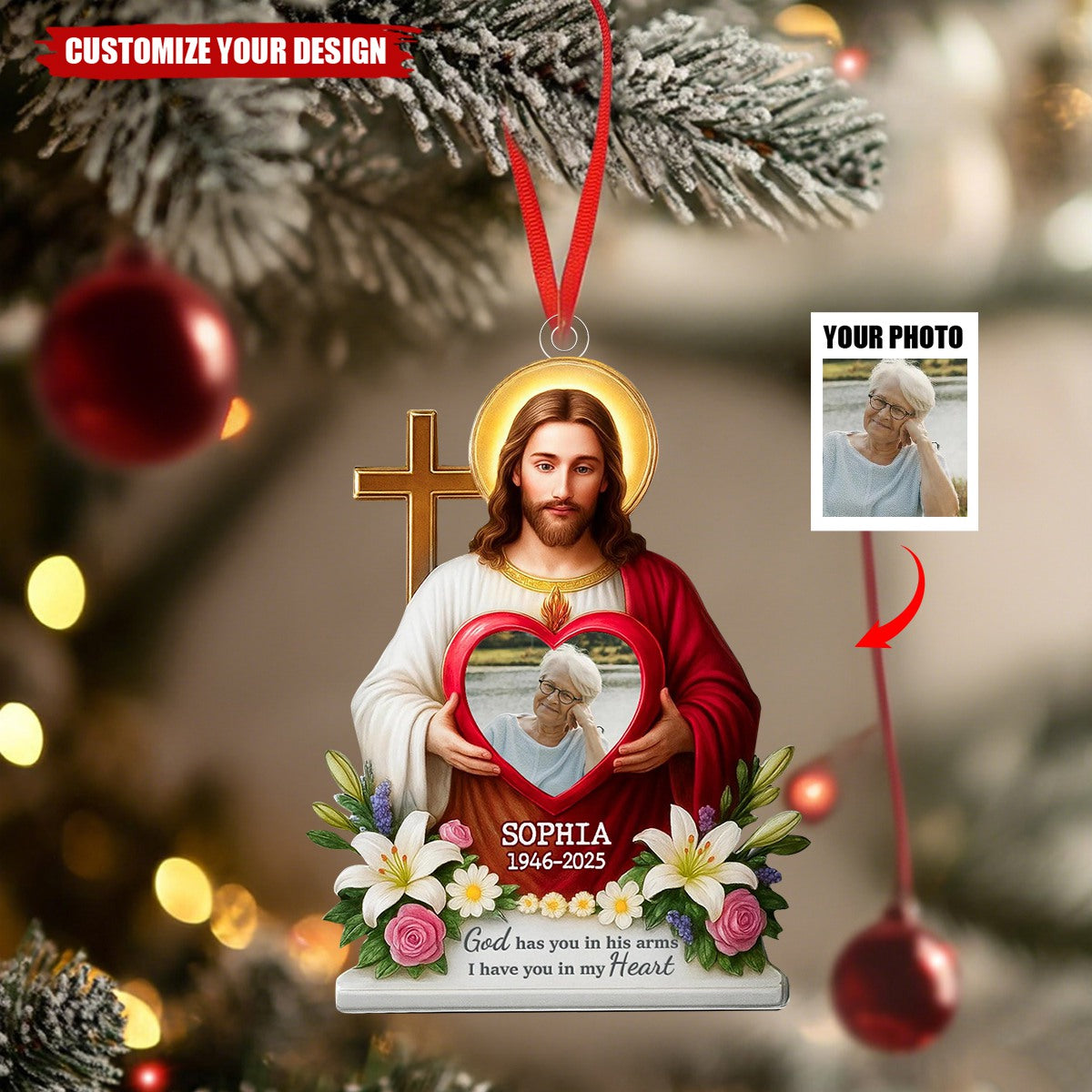 Christmas In Heaven - Personalized Memorial Acrylic Ornament Safe In The Arms Of Jesus