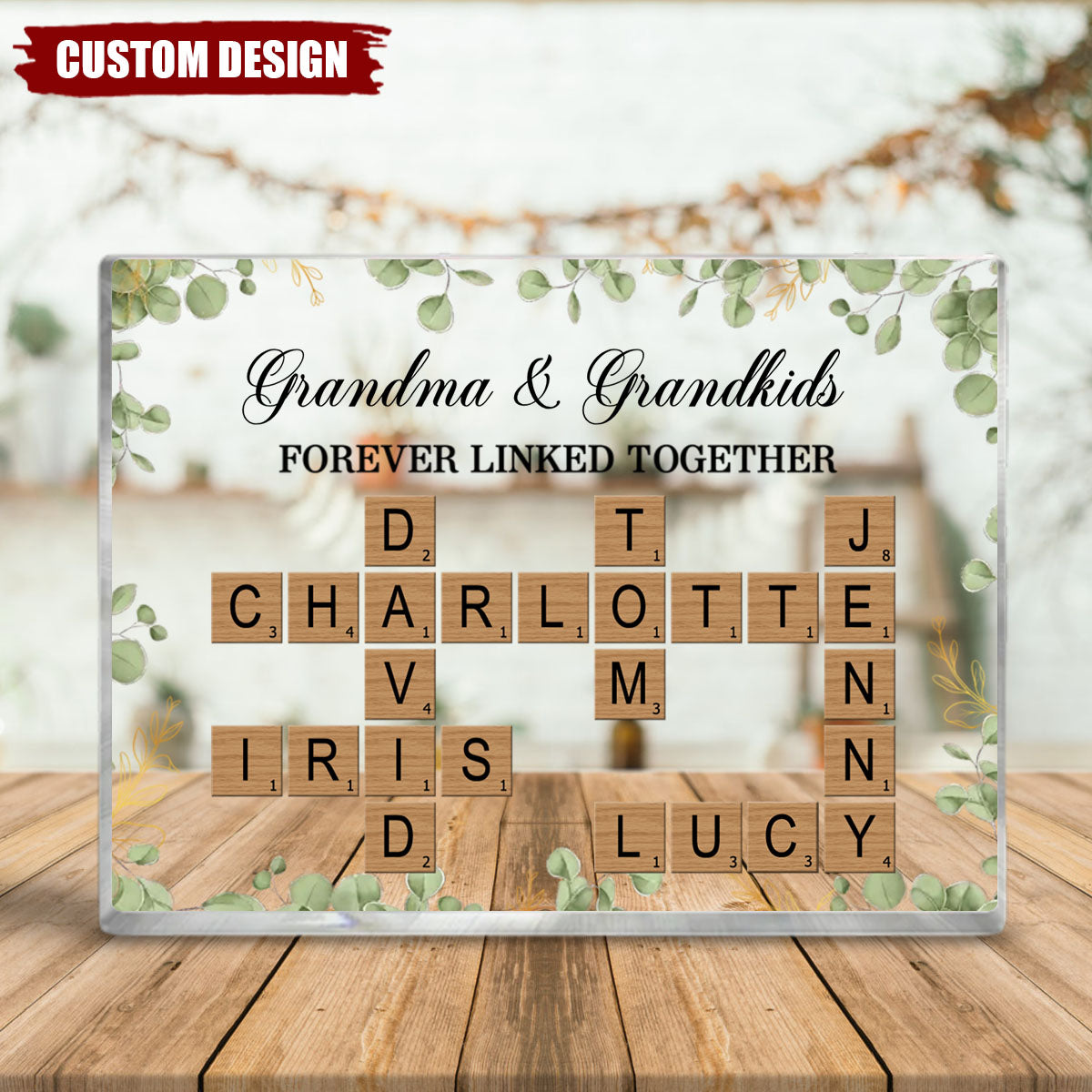 Grandma & Grandkids Forever Linked Together - Personalized Crossword Puzzle Acrylic Plaque