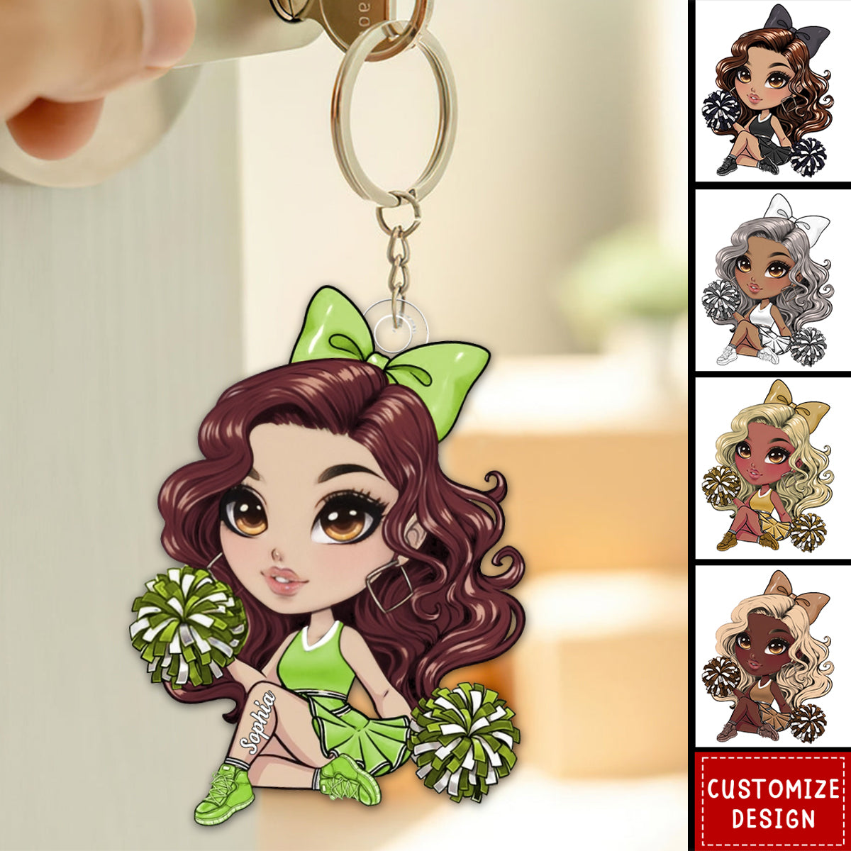 Cheerleader Cartoon Sports Girl-Personalized Keychain