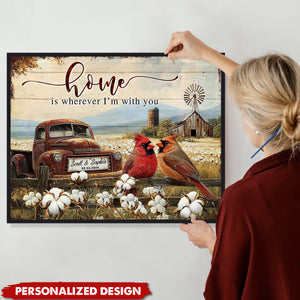 Rustic With Cardinals And Vintage Truck-Personalized Poster-Romantic Gift for Couples