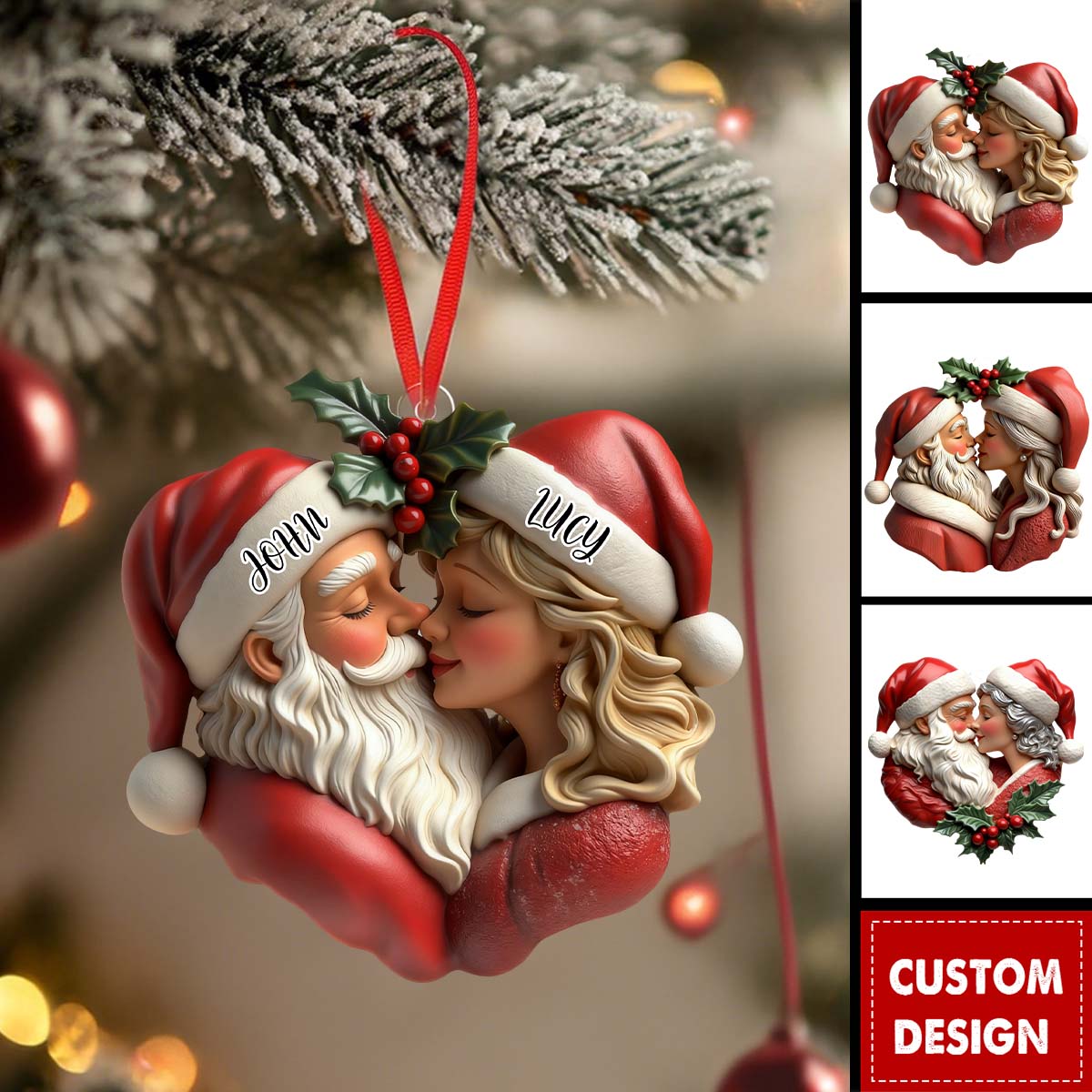 Personalized Romantic Santa And Mrs. Claus Christmas Ornament - Gift For Couple