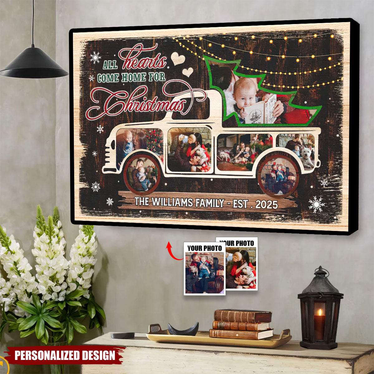 All Hearts Come Home For Christmas-Personalized Family Christmas Poster