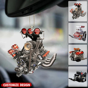 Drag Racing Hot Rod V8 Engine - Personalized Drag Racing Car Hanging Ornament - Gift For Racing Lovers