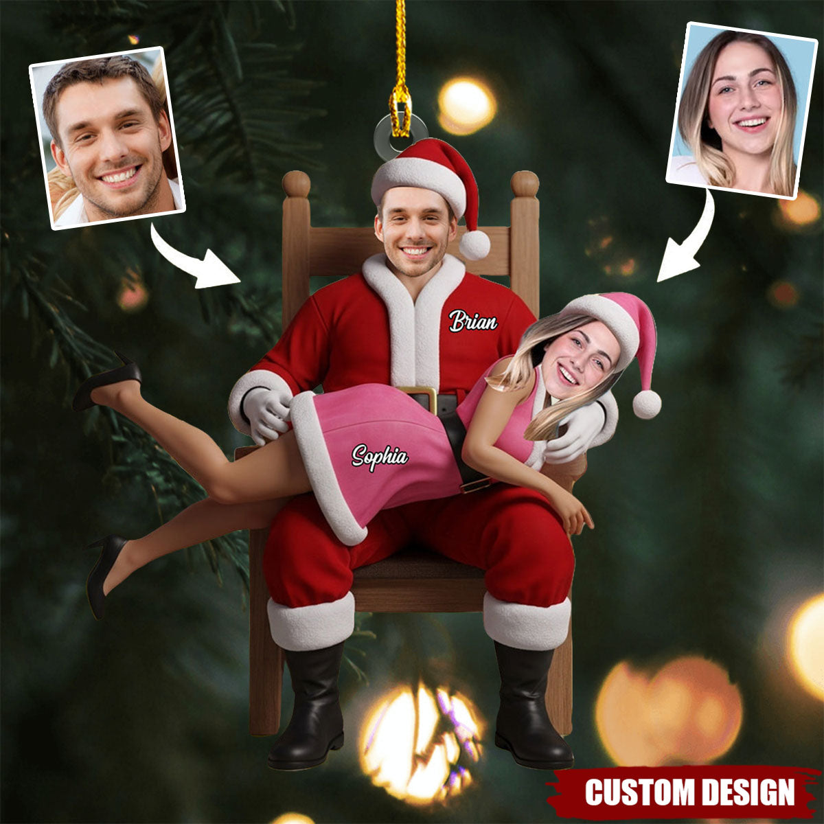 Funny Christmas Couple - Personalized Couple Transparent Ornament