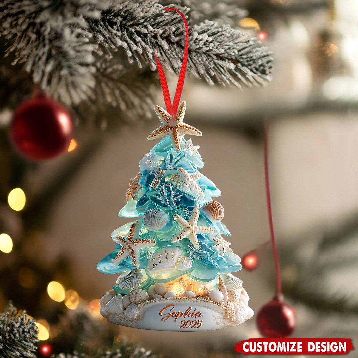 Beach Acrylic Christmas Ornament, Coastal Christmas Tree With Shells, Nautical Beach Tree Decor, Beach Lover Gift, Coastal Christmas