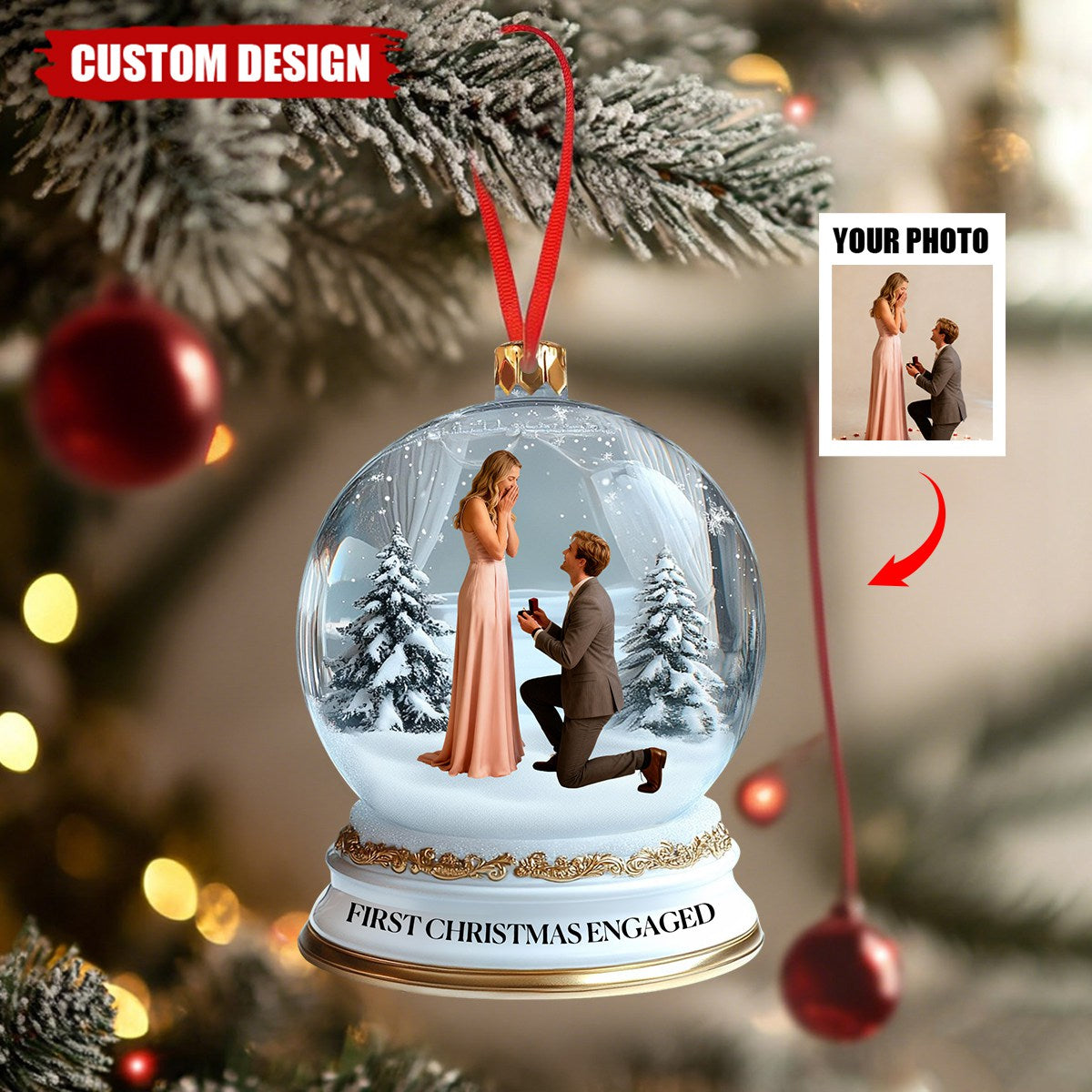 Our First Christmas Married,Engaged - Personalized Photo Ornament - Gifts For Couple
