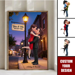 Eternal Love Couple Hugging Kissing Under Street Lamp Post - Personalized Poster - Valentine's Day Gift For Couple