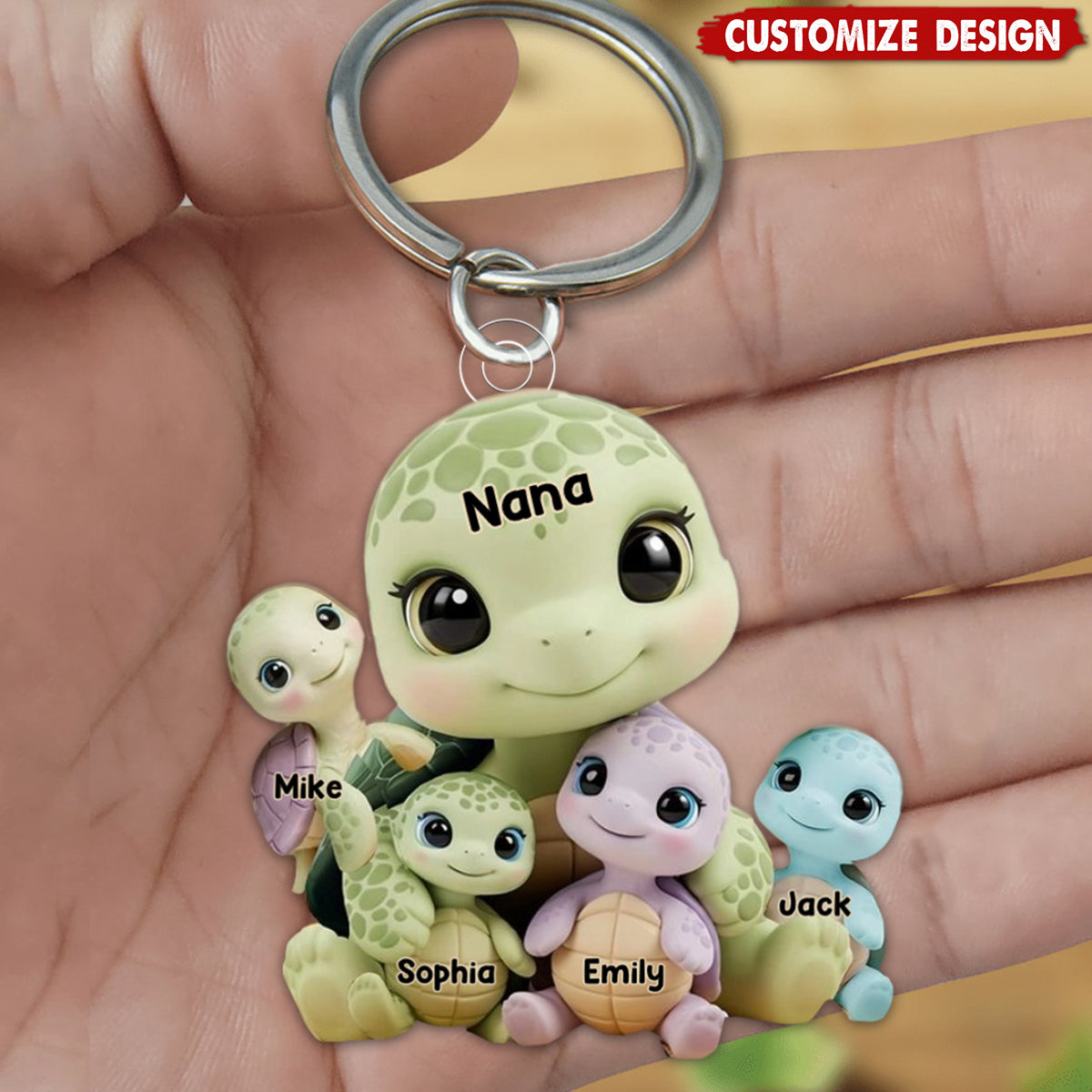 Mama Turtle - Personalized Mother Keychain
