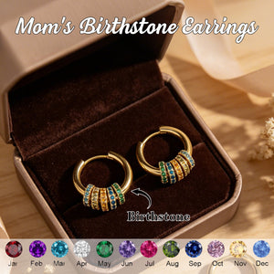 Personalized Multiple Birthstone Hoop Earrings, Minimalist Birthstone Circle Earrings, Mother's Day Gift