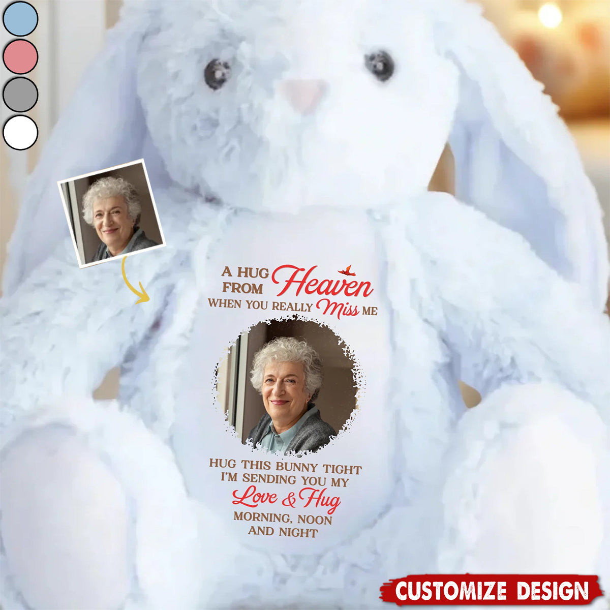 When You Miss Me, I’m Near - Memorial Personalized Photo Easter Bunny Plush - Sympathy Gift For Family Members