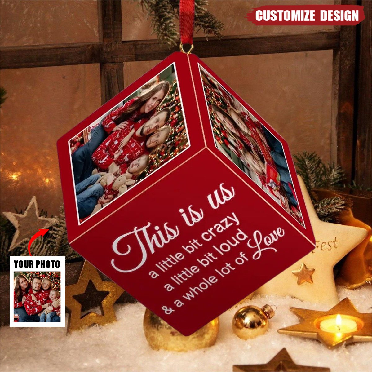 2024 New Release Custom Photo Every Christmas, I Wrap My Family In Love! - Family Personalized Wooden Cube Ornament - Christmas Gift For Family Members