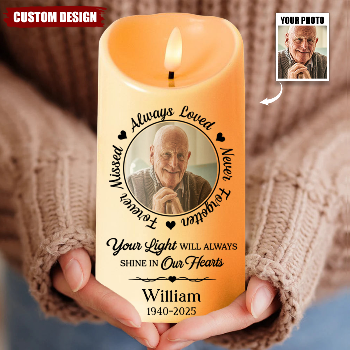 Always In Our Thoughts - Memorial Personalized LED Candle, Sympathy Gift For Family