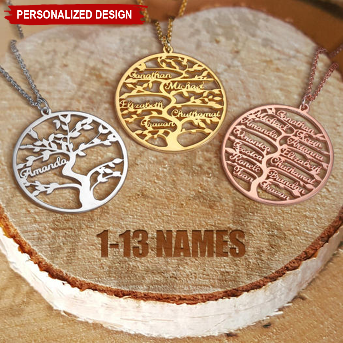 Personalized Family Tree Necklace with 1-13 Name Tree of Life jewelry Christmas Gift for Mom Grandma