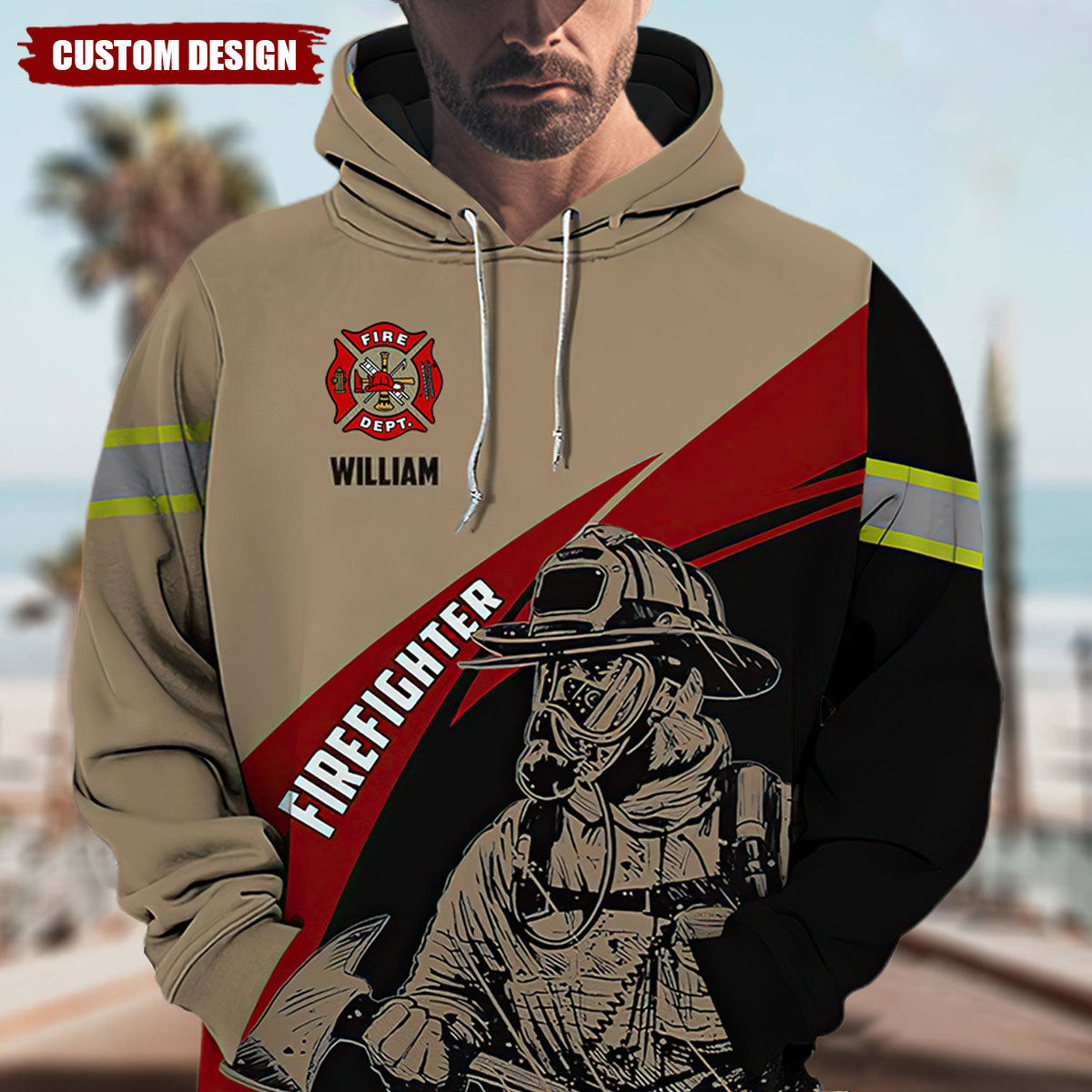 Personalized Firefighter Custom Name Fire Man Firefighter All Over Hoodie