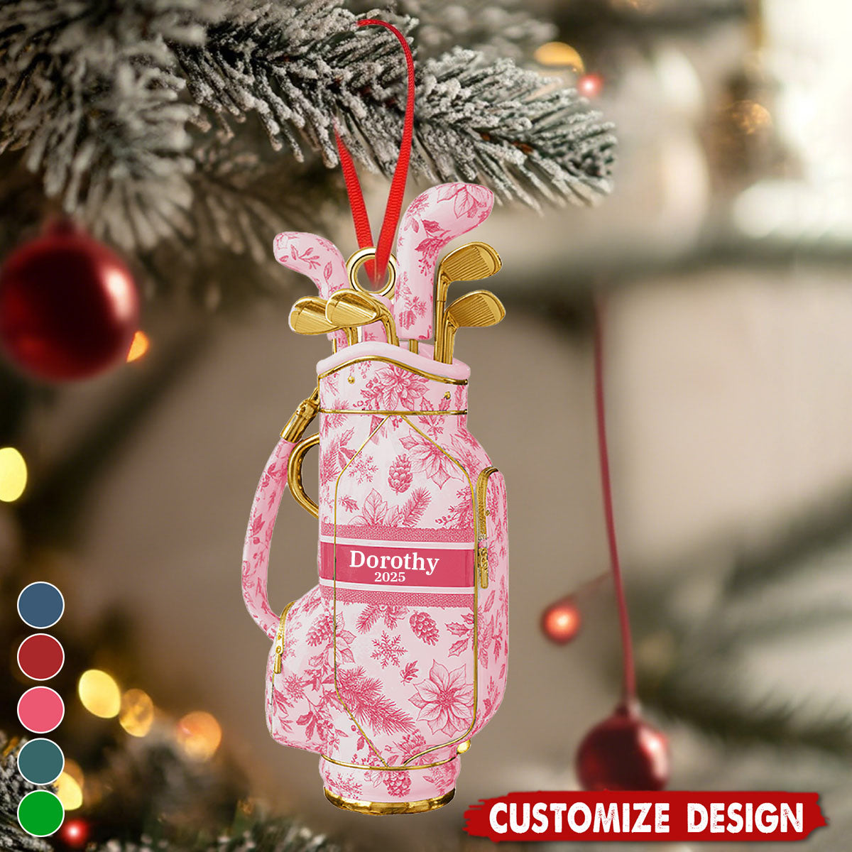 Golf Bag Toile de Jouy Custom Shape Acrylic Ornament - Personalized Gift For Golf Lovers