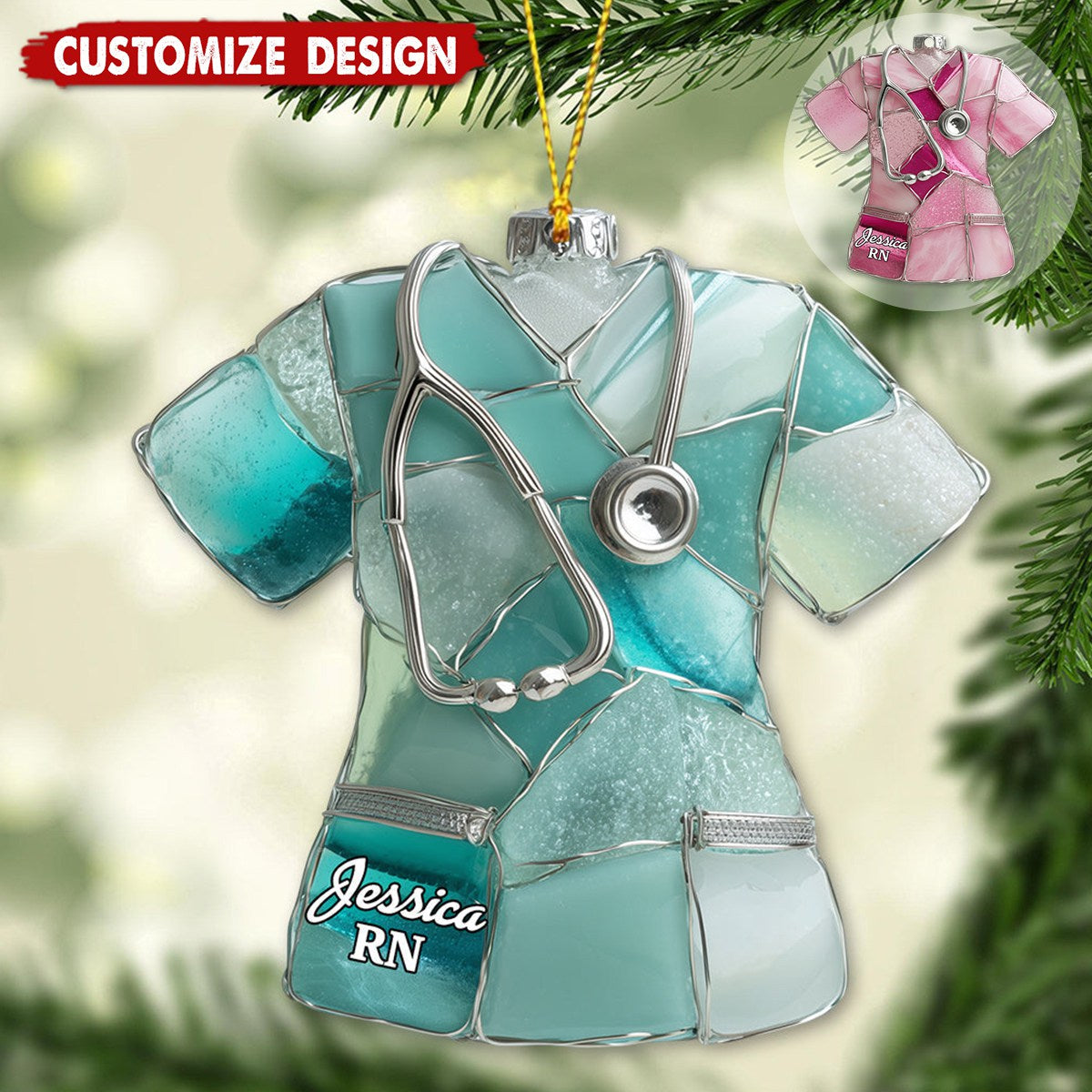 Sea Glass Nurse Scrub - Personalized Nurse Ornament