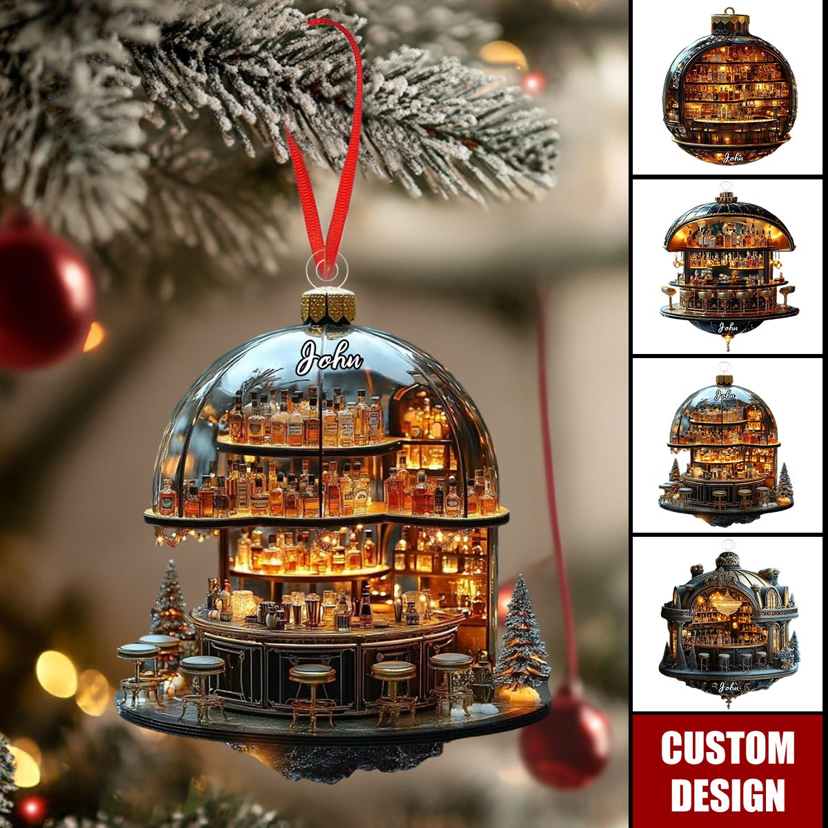 Personalized Luxury Miniature Bar Christmas Ornament -  Whiskey Bottle Decoration For Men