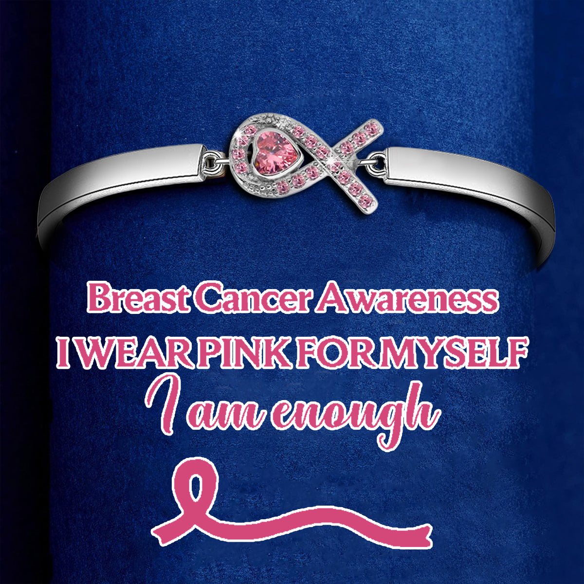 Breast Cancer Awareness Pink Heart Ribbon Bracelet