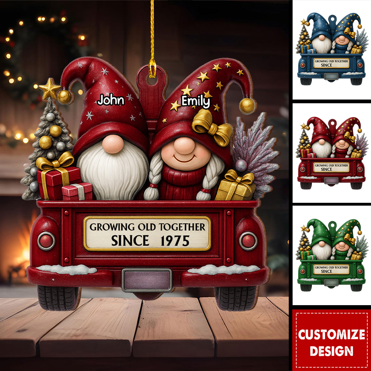 Growing Old Together-Personalized Wood Ornament-Gift for Couples and Parents