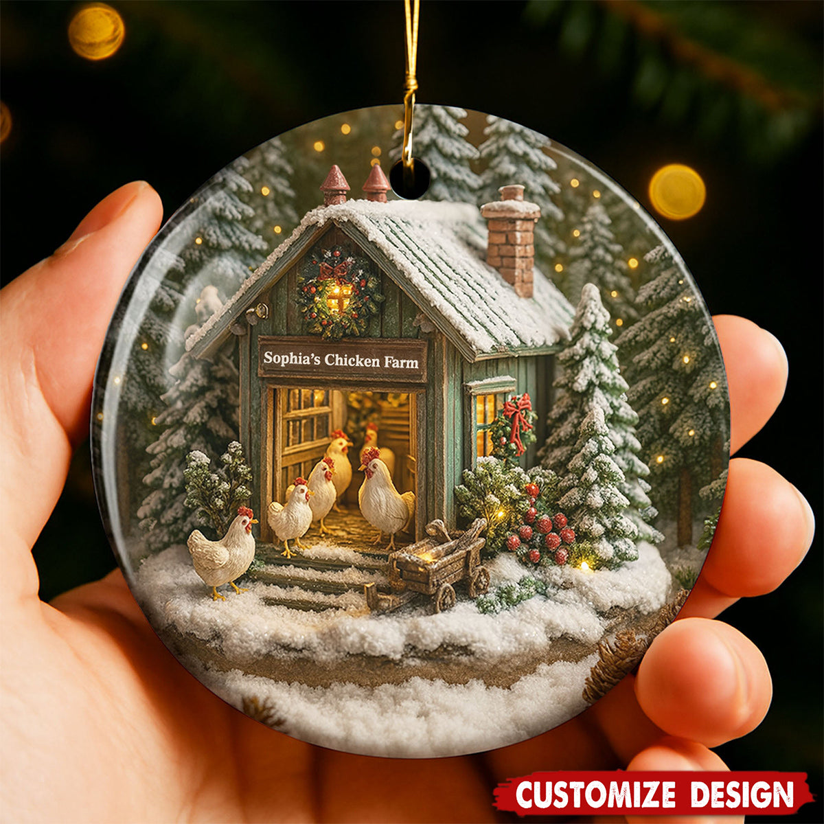 Enjoy The Winter Farm Life With Festive Decorations,Personalized Ceramic Ornament,Gift For Family And Friends