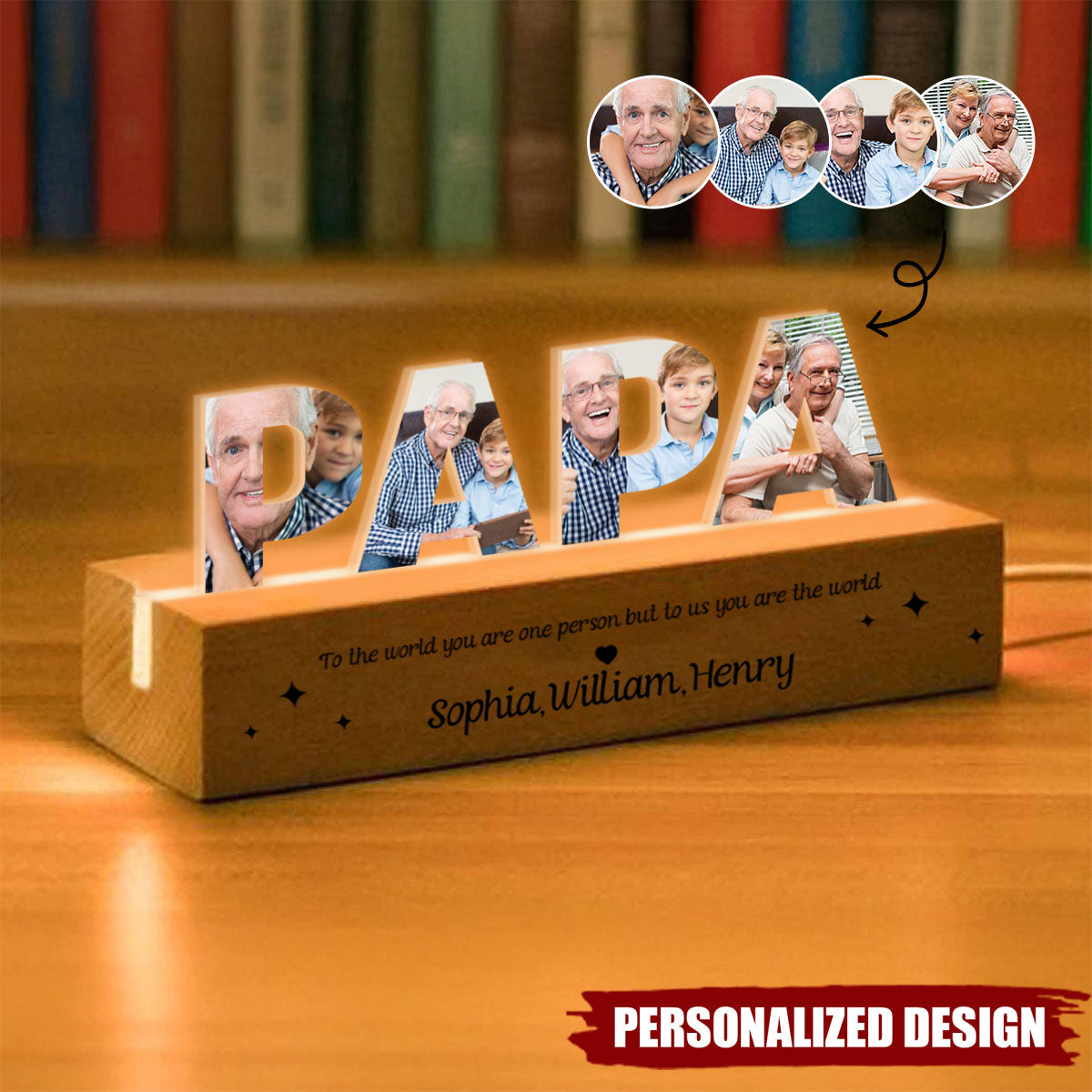 Daddy To Us You Are The World-Personalized Photo LED Night Light-Gift For Grandpa/Dad