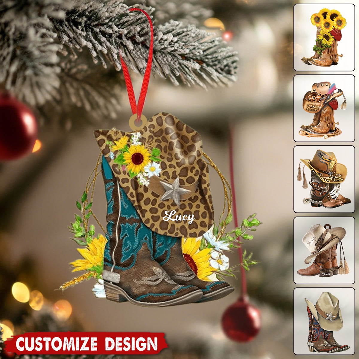 Personalized Boots And Hat Cowboy / Cowgirl Acrylic Ornament