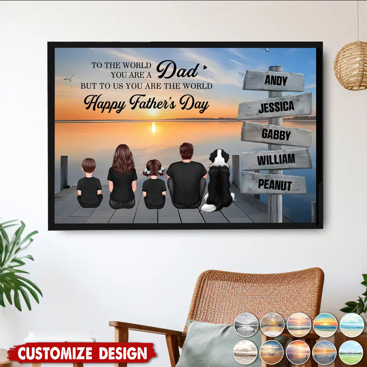 Personalized Back‑View Family Poster – Dad Is Our World - Birthday,Father's day Gift for Husband or Son
