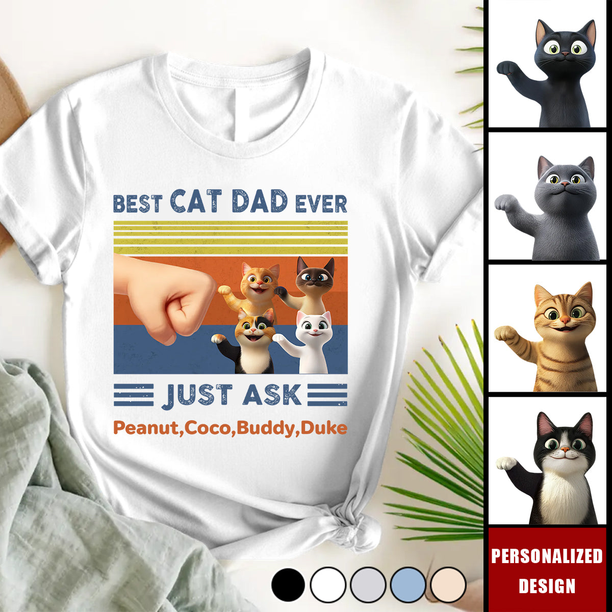 Best Cat Dad Cute Cartoon Funny Cats-Personalized Shirt-Gift for Cat Dads