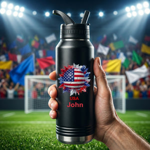 Personalized Soccer Water Bottle - Country Flags Gift For Soccer Lovers
