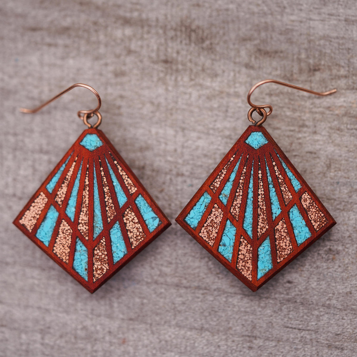 Large Art Deco Statement Earrings Crimson Wood Statement Earrings