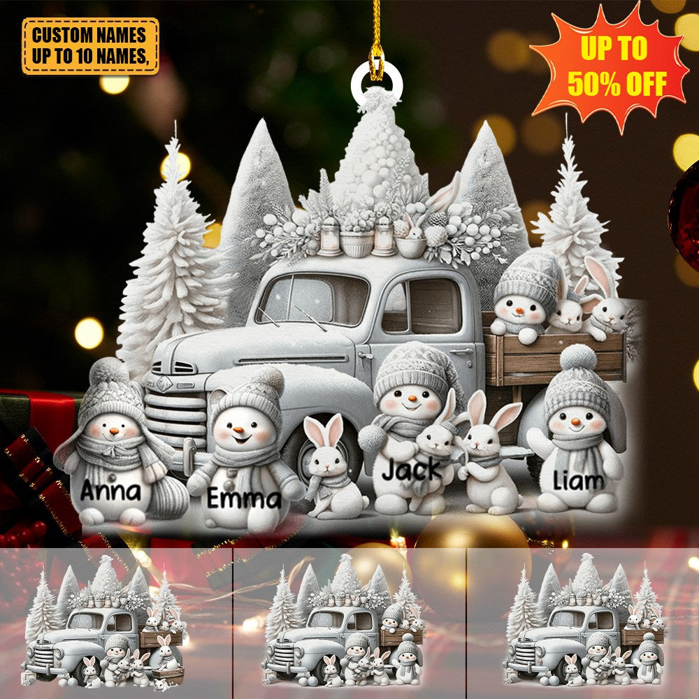 Little Snowmen White Christmas Truck Personalized Acrylic Ornament