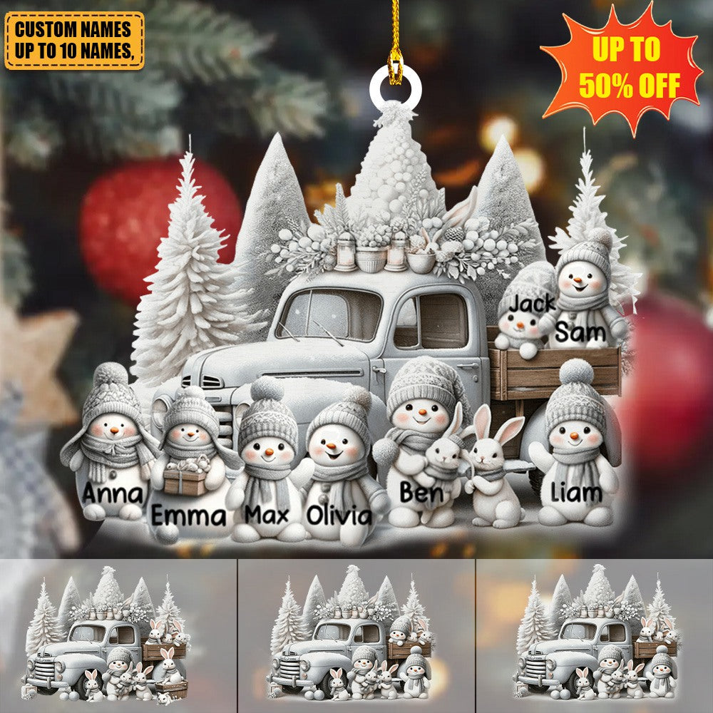 Little Snowmen White Christmas Truck Personalized Acrylic Ornament