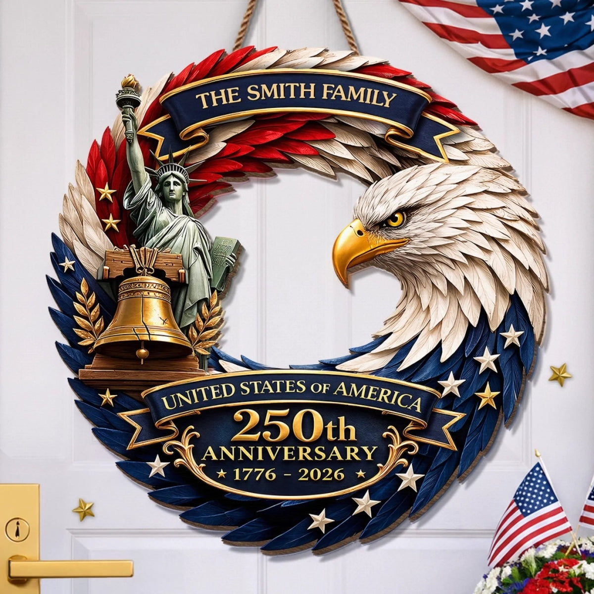 Personalized America 250th Anniversary Wood Sign - Gifts For  Your Family