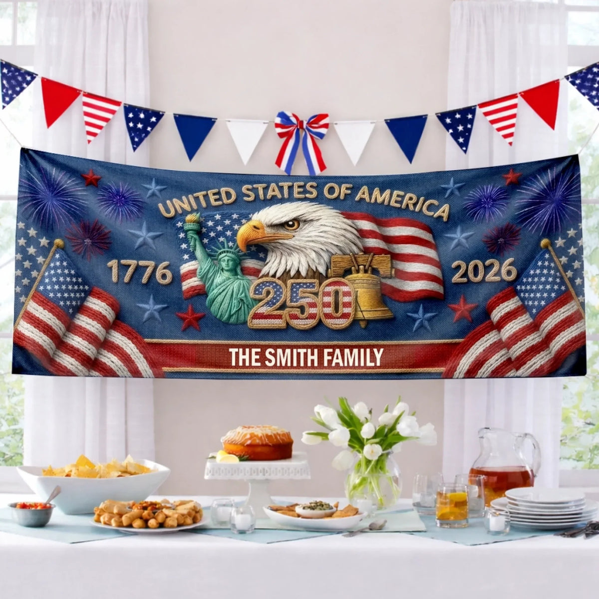 Personalized America 250th Anniversary Outdoor Banner - Gifts For Mom, Dad, Brother, Sister, Kids - Together We Shine Bright