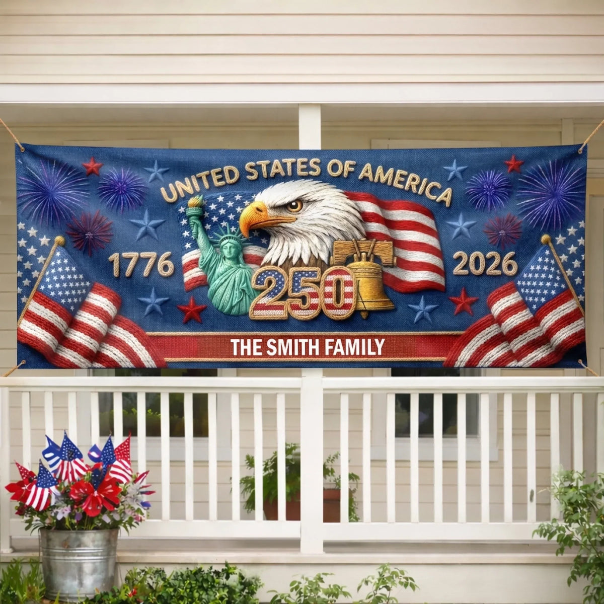 Personalized America 250th Anniversary Outdoor Banner - Gifts For Mom, Dad, Brother, Sister, Kids - Together We Shine Bright