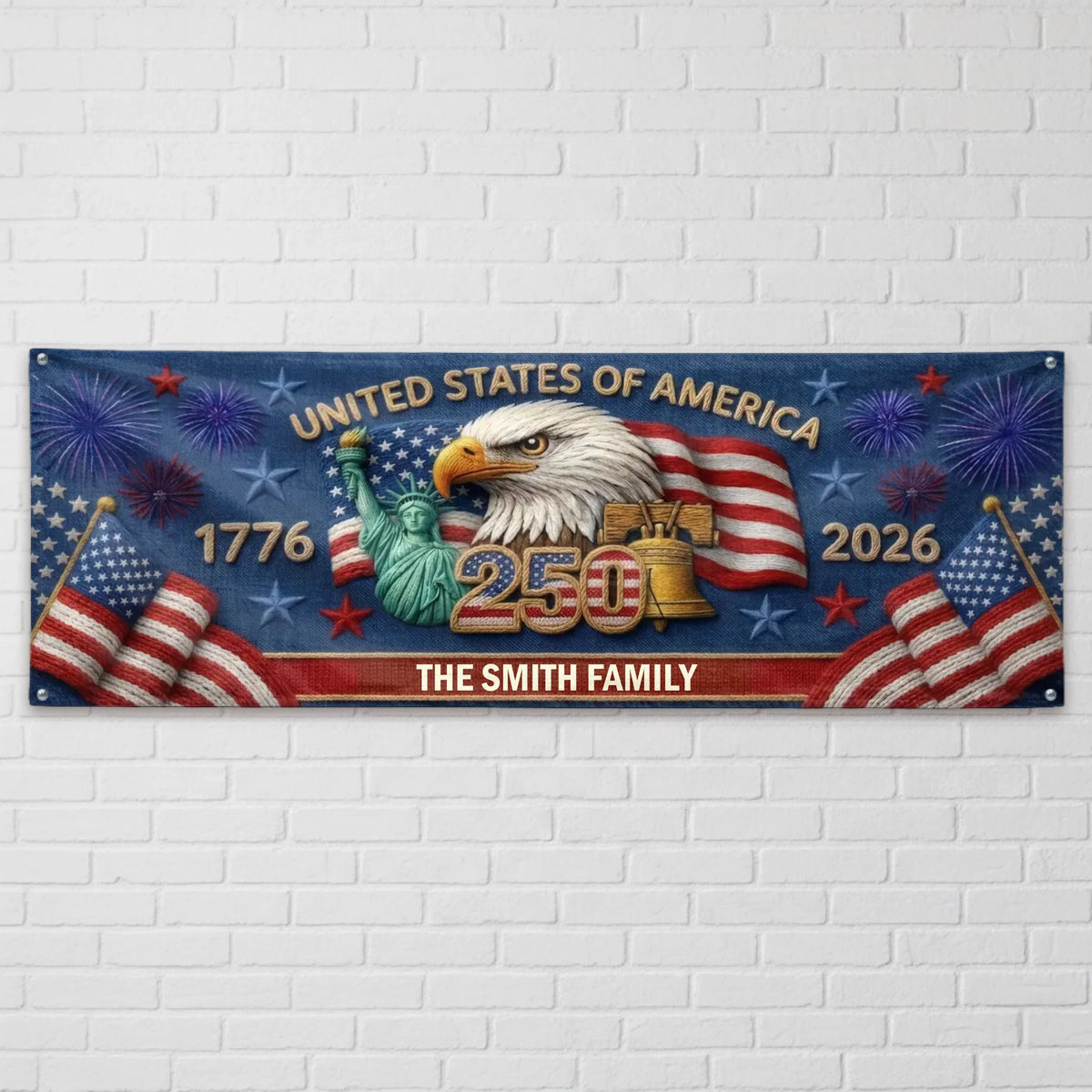 Personalized America 250th Anniversary Outdoor Banner - Gifts For Mom, Dad, Brother, Sister, Kids - Together We Shine Bright