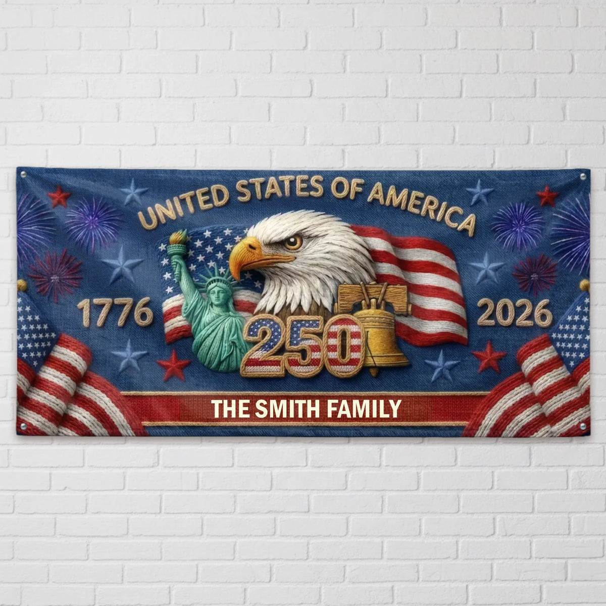 Personalized America 250th Anniversary Outdoor Banner - Gifts For Mom, Dad, Brother, Sister, Kids - Together We Shine Bright