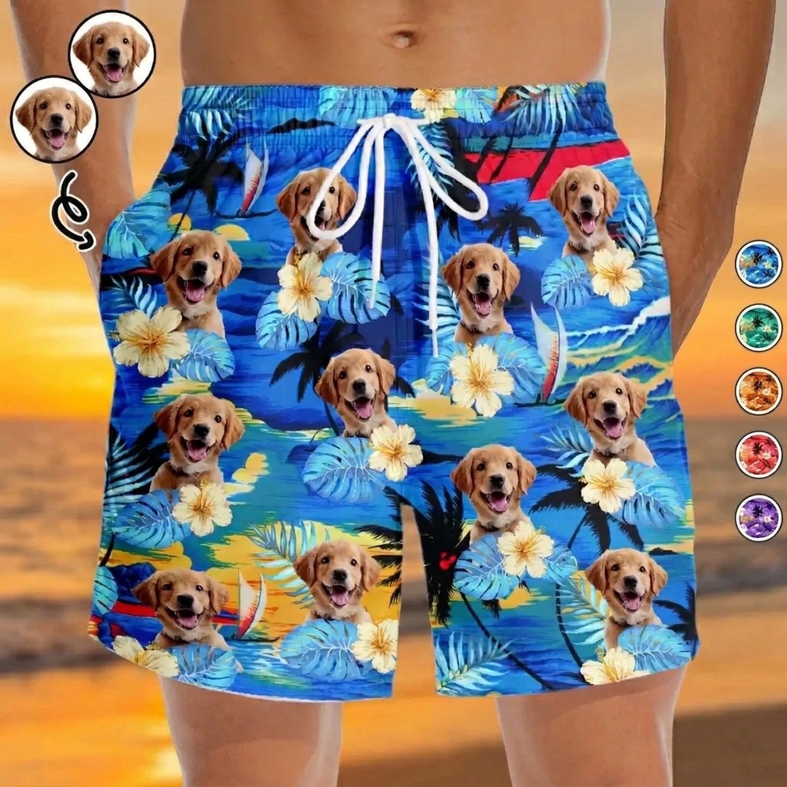 Custom Photo Tropical Hawaiian Aloha Beach Shorts - Personalized Summer Vacation And Travel Gifts For Dog Cat Lovers