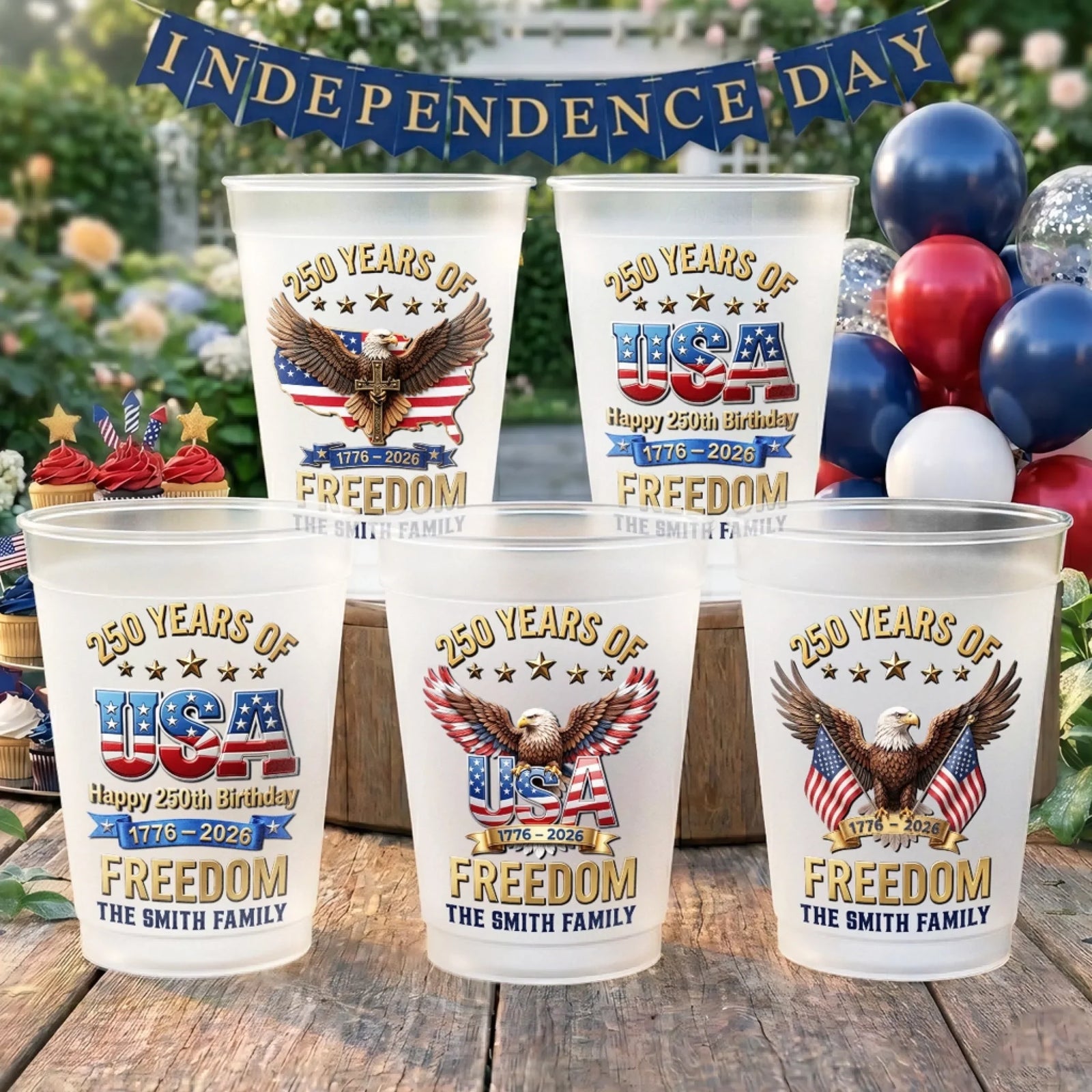 Custom Party Cups - Personalized America 250th Anniversary Gifts For Mom, Dad, Brother, Sister, Kids - Born To Stand Strong