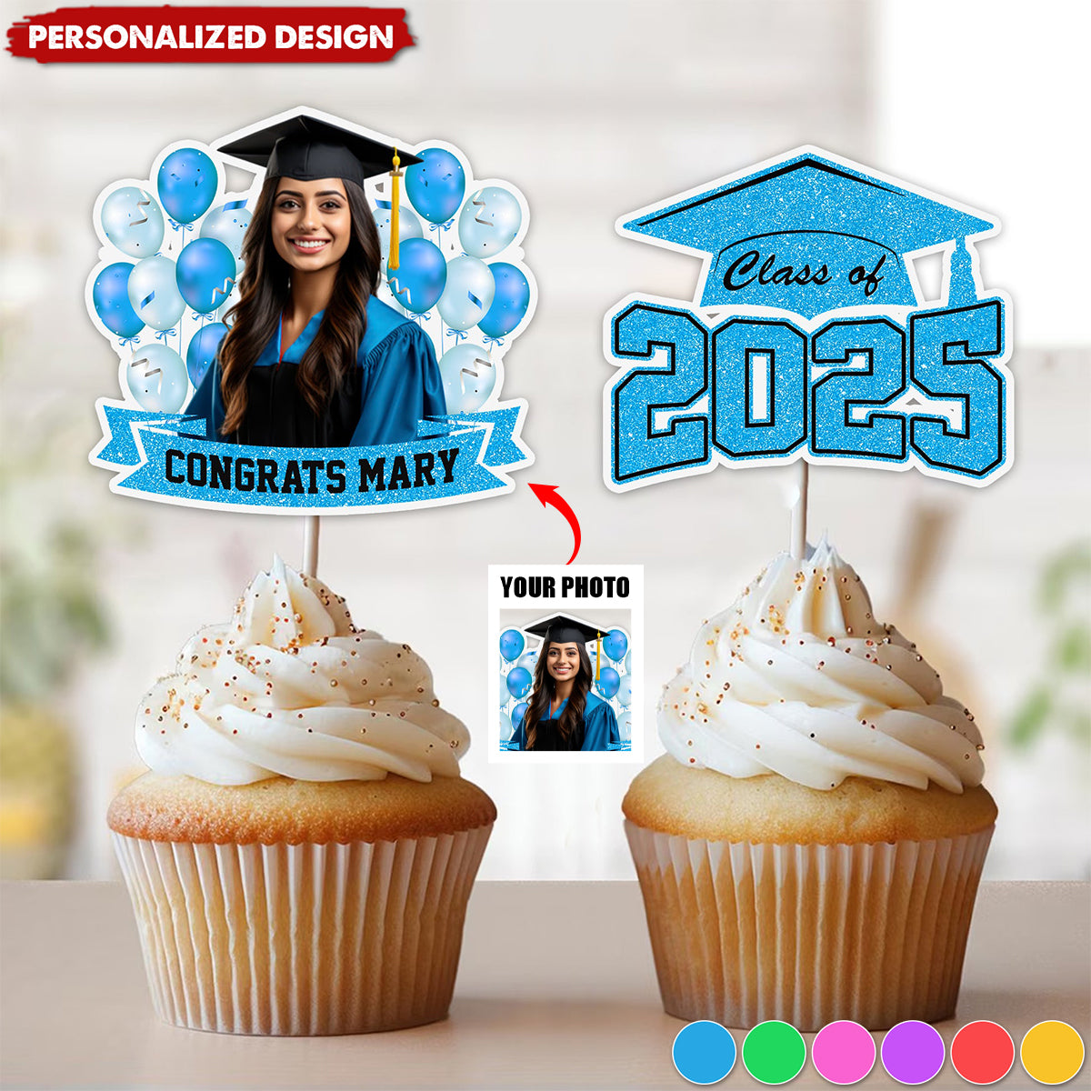 Personalized Face Graduation Cupcake Toppers