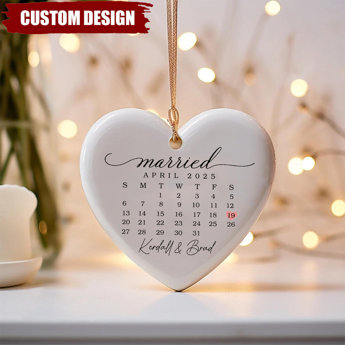 Married Ornament Calendar Gift - Personalized Calendar Ornament Wedding Gift - Custom Wedding Date Anniversary Ornament